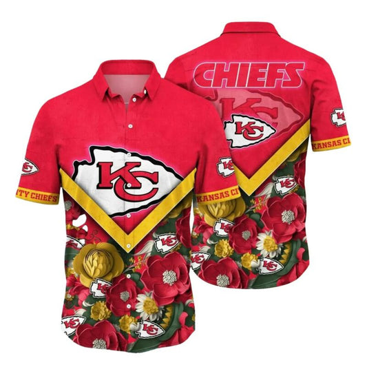Kansas City Chiefs Scarlet Bloom Graphic Hawaiian Shirt Unisex Gift - Moonbestprint