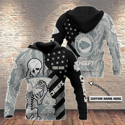 Kansas City Chiefs Skeleton Hug Personalized NFL 3D All Over Print Hoodie -Moonbestprint