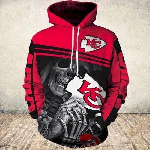 Kansas City Chiefs Skeleton NFL 3D All Over Print Hoodie -Moonbestprint