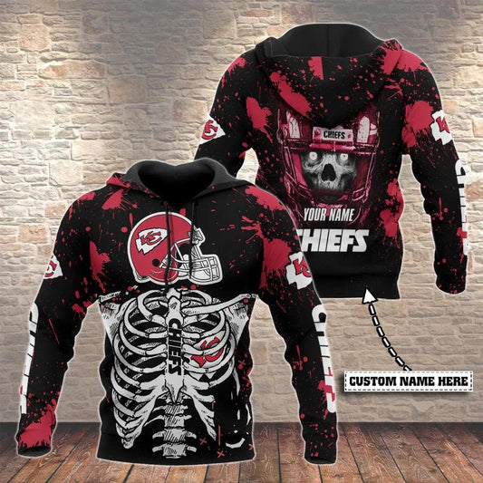 Kansas City Chiefs Skeleton Personalized NFL 3D All Over Print Hoodie -Moonbestprint