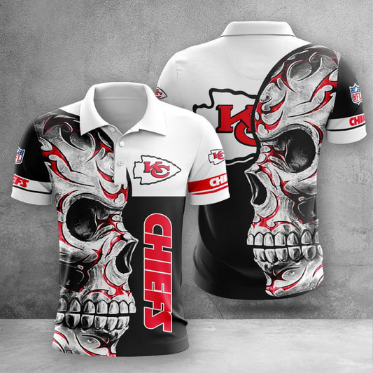 Kansas City Chiefs Skull Flame 3D Polo Shirt - Moonbestprint