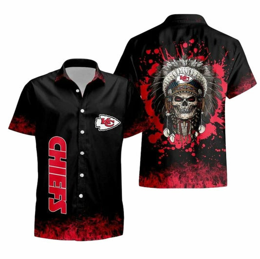 Kansas City Chiefs Skull Graphic Black Hawaiian Shirt Unisex Gift - Moonbestprint