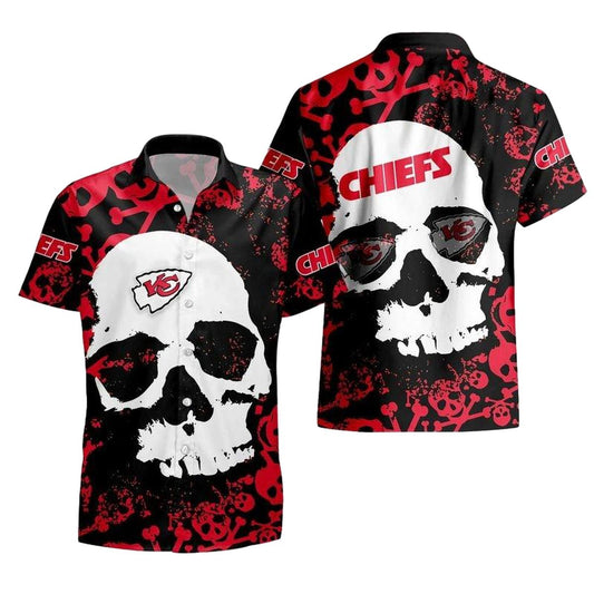 Kansas City Chiefs Graphic Skull Hawaiian Shirt Unisex Aloha Tee - Moonbestprint