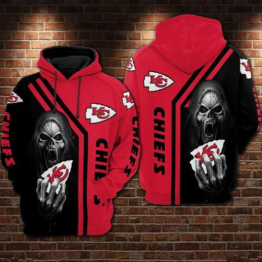 Kansas City Chiefs Skull NFL 3D All Over Print Hoodie -Moonbestprint