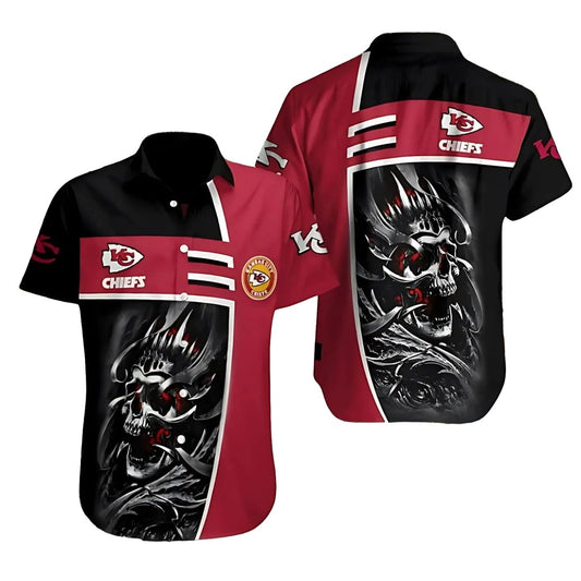 Kansas City Chiefs Skull Warrior Graphic Hawaiian Shirt Unisex Gift - Moonbestprint