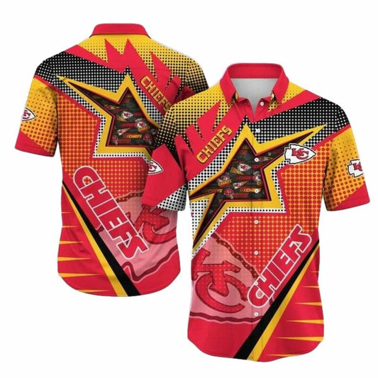 Kansas City Chiefs Starburst Graphic Hawaiian Shirt Unisex Aloha Tee - Moonbestprint