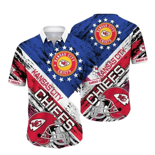 Kansas City Chiefs Stars & Stripes Retro Graphic Hawaiian Shirt Unisex - Moonbestprint