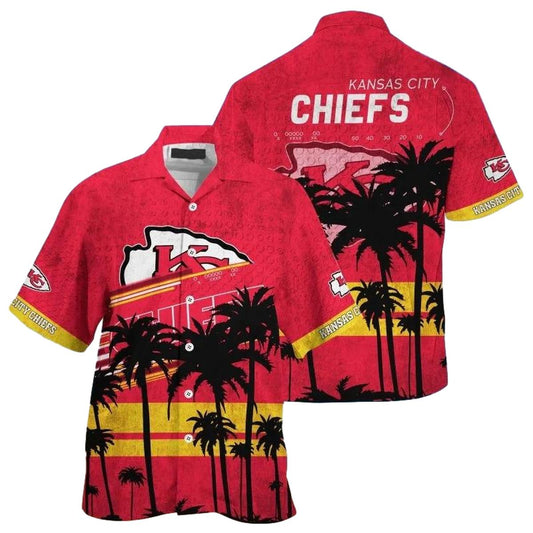 Kansas City Chiefs Retro Sunset Palm Graphic Hawaiian Shirt Unisex - Moonbestprint