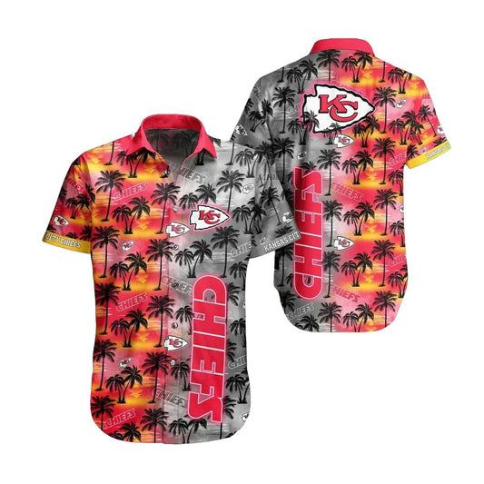 Kansas City Chiefs Graphic Hawaiian Shirt With Coconut Tree Sunset Unisex - Moonbestprint
