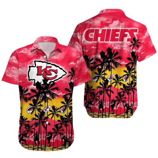 Kansas City Chiefs Sunset Palm Graphic Hawaiian Shirt Unisex Aloha Tee - Moonbestprint