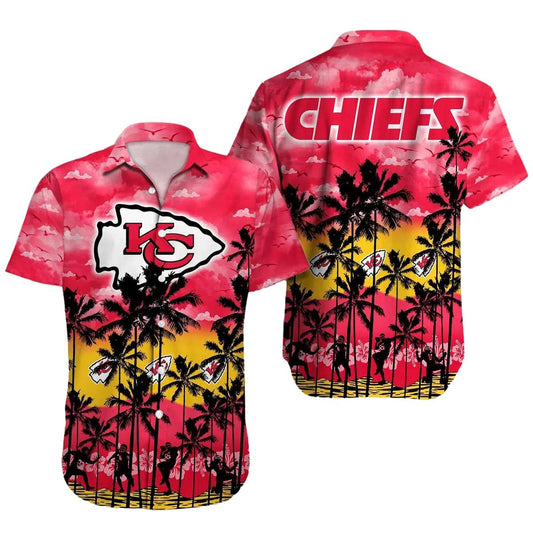 Kansas City Chiefs Sunset Palm Graphic Hawaiian Shirt Unisex Aloha Tee - Moonbestprint