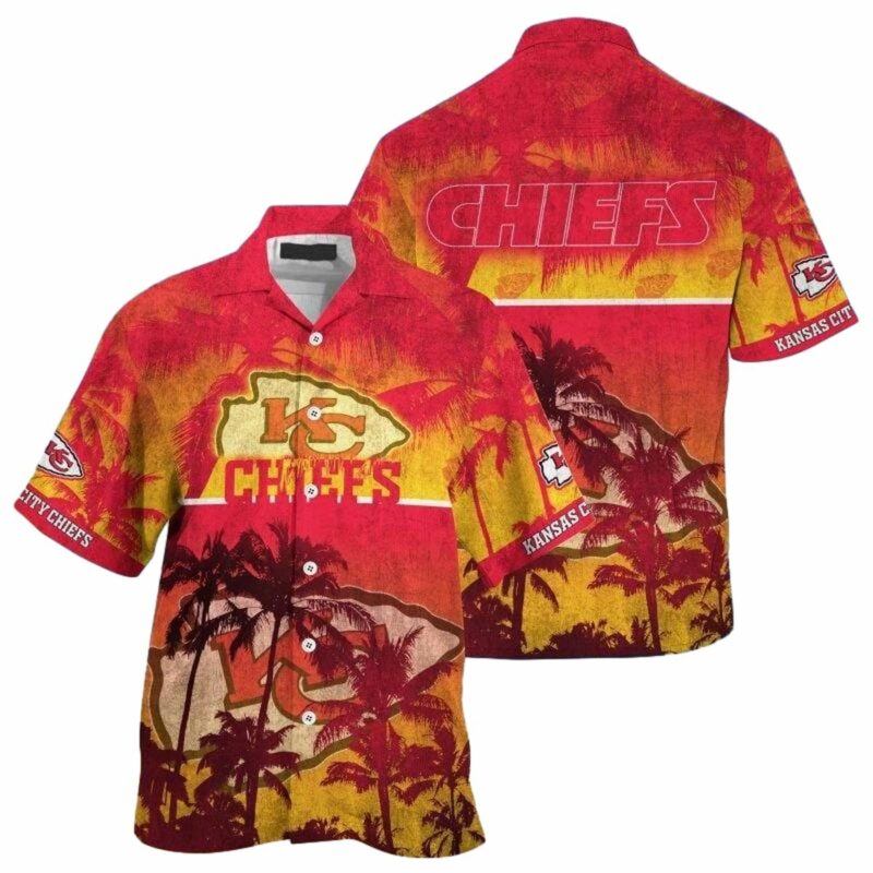 Kansas City Chiefs Red Sunset Palms Graphic Hawaiian Shirt Unisex - Moonbestprint