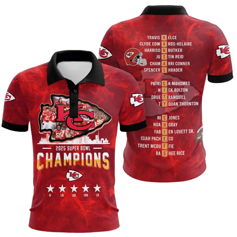 Kansas City Chiefs Super Bowl Champions LIX 2025 Red Polo Shirt - Moonbestprint