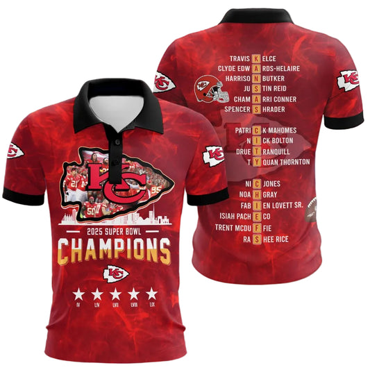 Kansas City Chiefs Super Bowl Champions LIX 2025 Red Polo Shirt - Moonbestprint