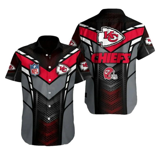 Kansas City Chiefs Black Graphic Hawaiian Shirt Unisex Aloha Tee - Moonbestprint