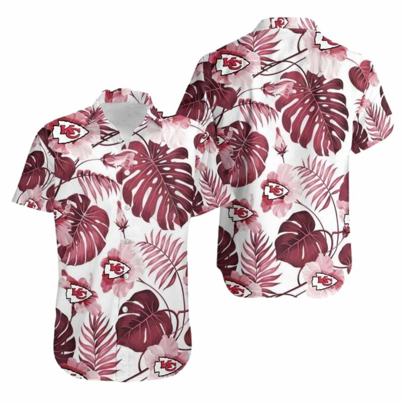 Kansas City Chiefs White Hawaiian Shirt With Tropical Flower Graphic Unisex - Moonbestprint