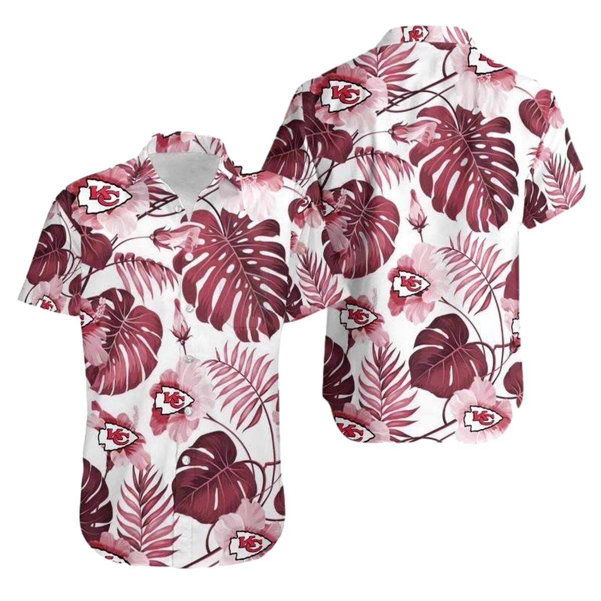 Kansas City Chiefs White Hawaiian Shirt With Tropical Flower Graphic Unisex - Moonbestprint