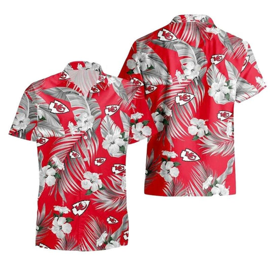 Kansas City Chiefs Red Tropical Flowers Hawaiian Shirt Unisex Graphic Tee - Moonbestprint