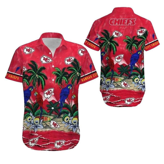 Kansas City Chiefs Tropical Parrots Hawaiian Shirt Unisex Graphic Tee - Moonbestprint