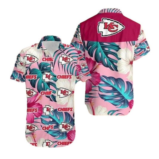 Kansas City Chiefs Pink Tropical Vibe Hawaiian Shirt Unisex Graphic Tee - Moonbestprint