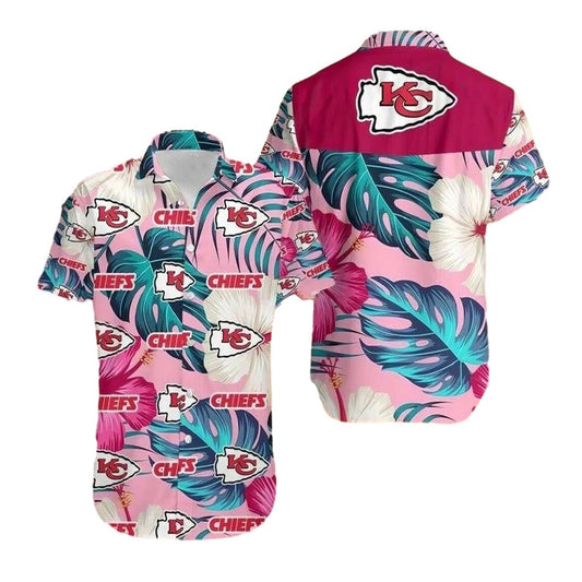 Kansas City Chiefs Pink Tropical Vibe Hawaiian Shirt Unisex Graphic Tee - Moonbestprint