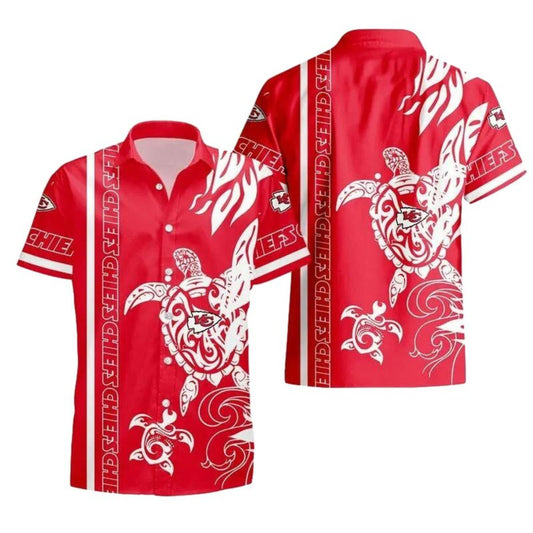 Kansas City Chiefs Red Turtle Graphic Hawaiian Shirt Unisex Gift Tee - Moonbestprint