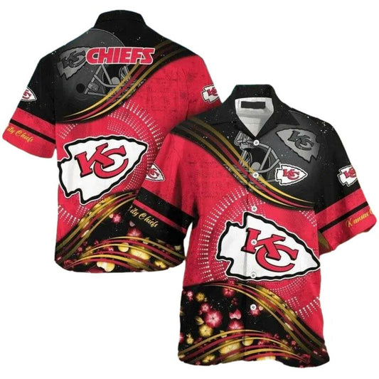Kansas City Chiefs Red & Black Graphic Hawaiian Shirt Unisex Aloha Tee - Moonbestprint