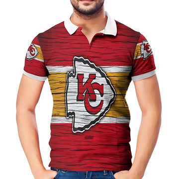 Kansas City Chiefs Wooden v2 Texture 3D Polo Shirt - Moonbestprint