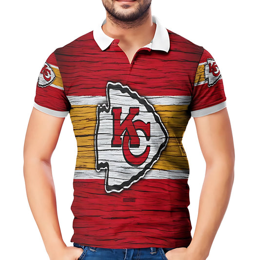 Kansas City Chiefs Wooden v2 Texture 3D Polo Shirt - Moonbestprint