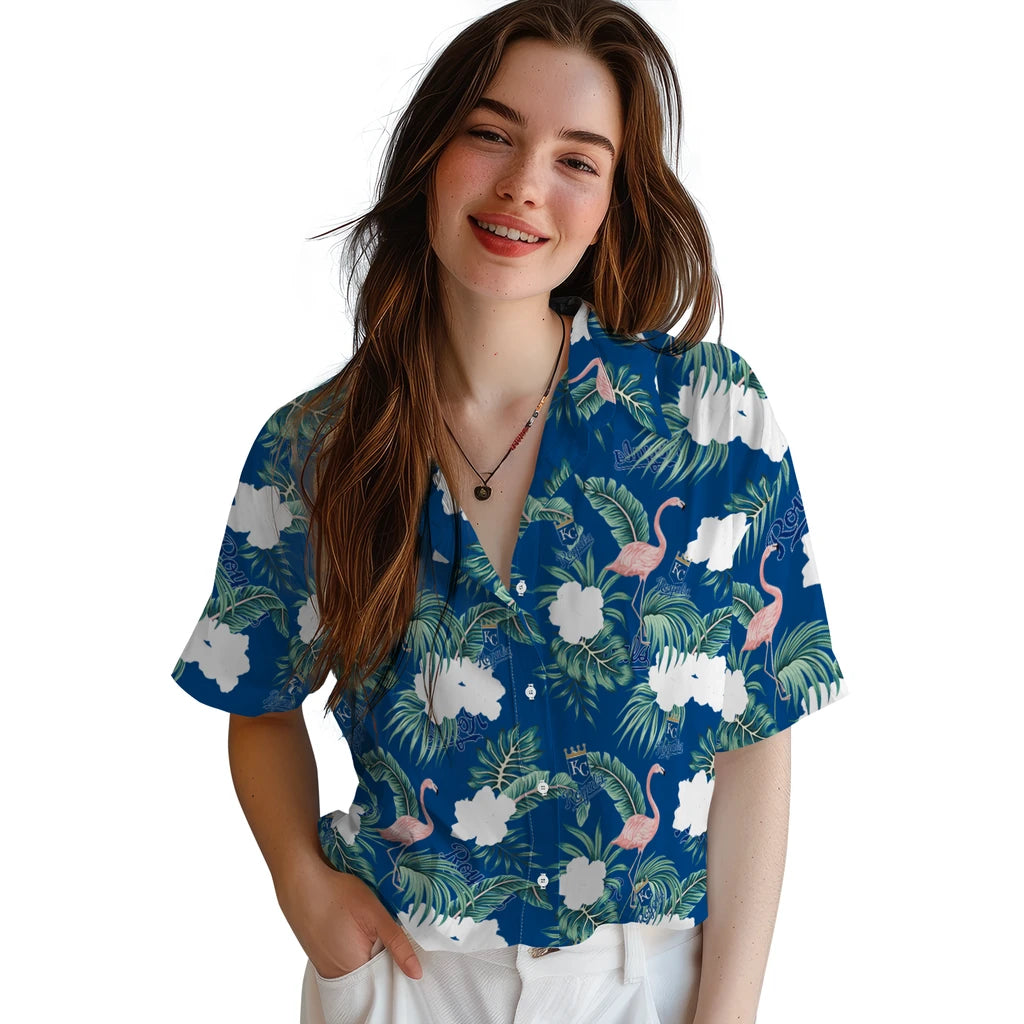 Kansas City Royals Hawaiian Shirt - Flamingo and Hibiscus | Moonbestprint
