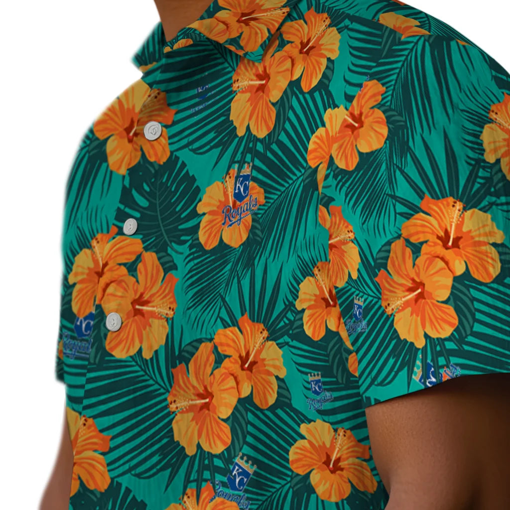 Kansas City Royals Hawaiian Shirt - Hibiscus and Palm Leaves | Moonbestprint