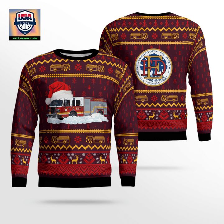 Kentucky Elizabethtown Fire Department Fire Truck 2081 Christmas AOP Sweater ? Usalast