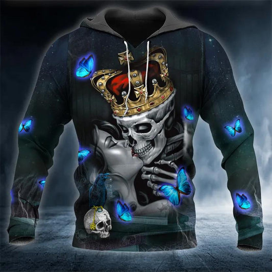 King And Queen Kissing Skull 3D All Over Print Hoodie -Moonbestprint