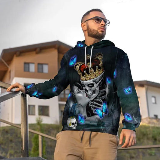 King And Queen Kissing Skull 3D All Over Print Hoodie -Moonbestprint
