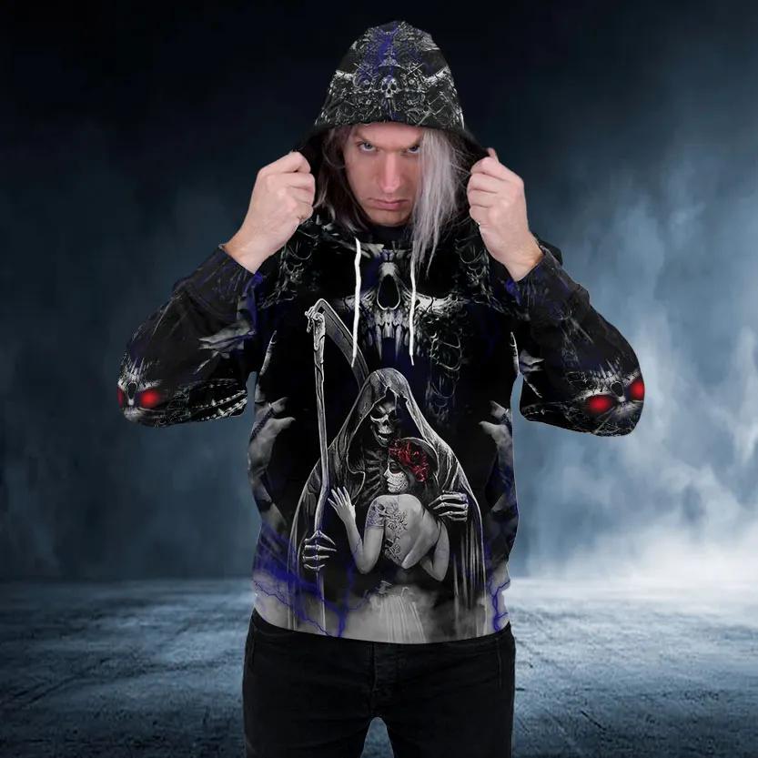 King Couple Grimreaper Skull 3D All Over Print Hoodie -Moonbestprint