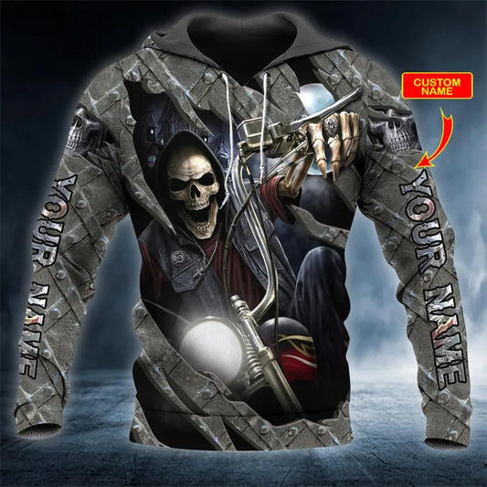 King Motocycle Skull Custom 3D All Over Print Hoodie -Moonbestprint