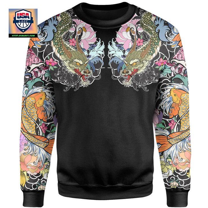Koi Fish And Dragon Tattoo Style Sweater A7 ? Usalast