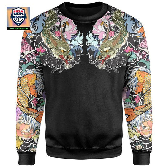 Koi Fish And Dragon Tattoo Style Sweater A7 ? Usalast