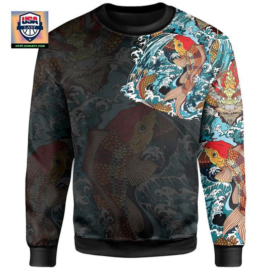 Koi Fish And Golden Dragon Tattoo Style Sweater A7 ? Usalast