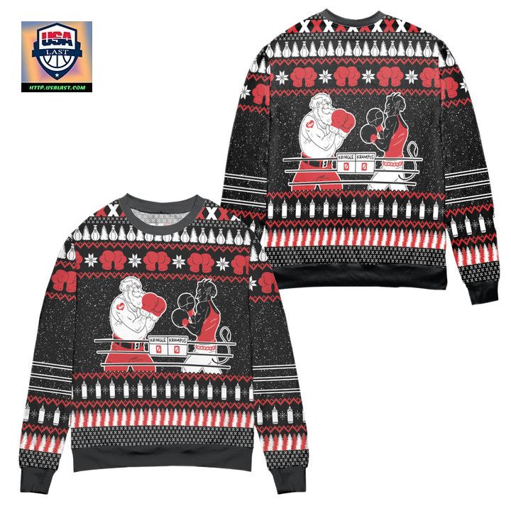 Krampus vs Kringle Pine Tree Snowflake Pattern Ugly Christmas Sweater ? Black ? Usalast