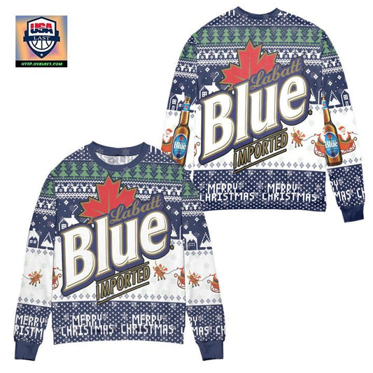 Labatt Blue Imported Pine Tree Pattern Ugly Christmas Sweater ? Usalast