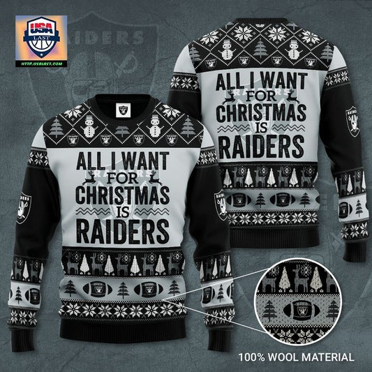 Las Vegas Raiders All I Want For Christmas Is Raiders Ugly Sweater ? Usalast