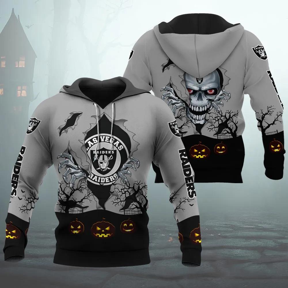 Las Vegas Raiders Halloween 3D NFL All Over Print Hoodie -Moonbestprint
