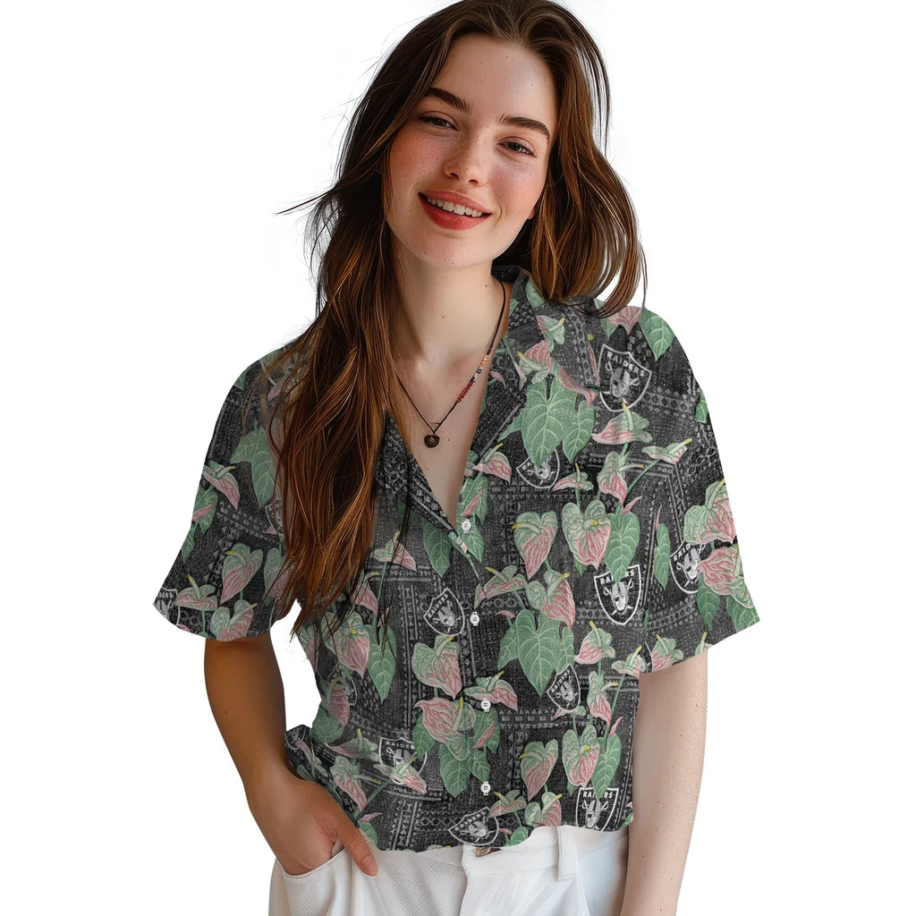 Las Vegas Raiders Hawaiian Shirt - Anthurium Overlay | Moonbestprint