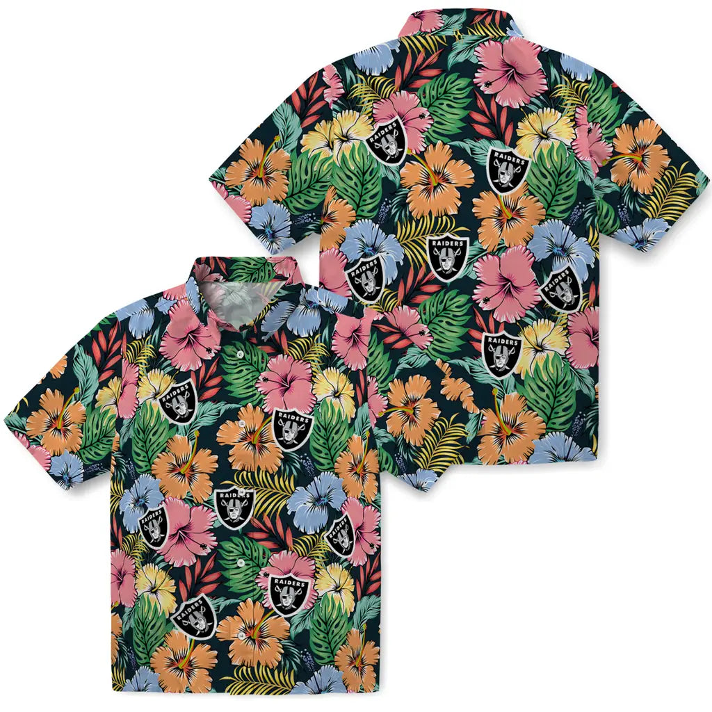 Las Vegas Raiders Hawaiian Shirt - Brilliant Hibiscus Garden | Moonbestprint