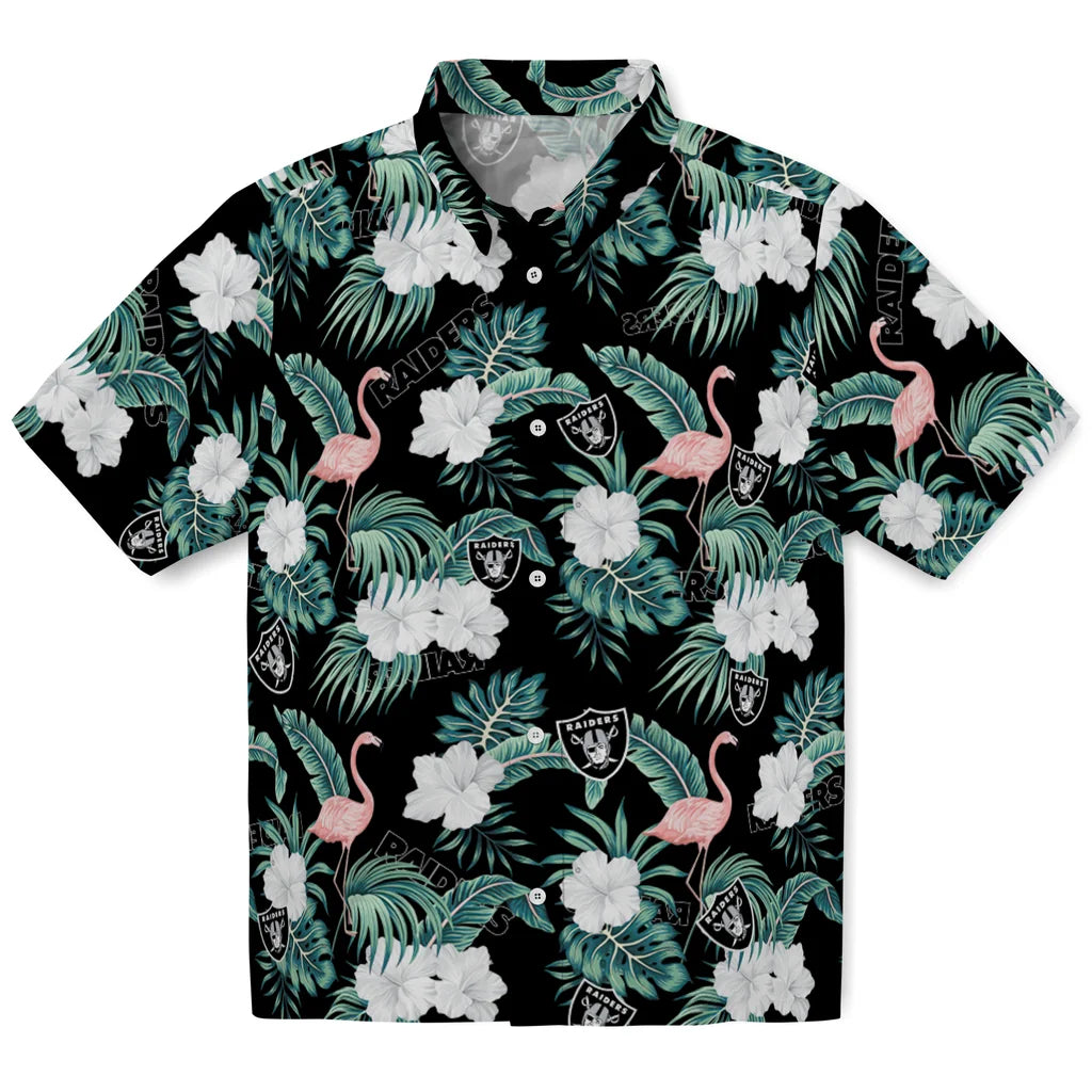 Las Vegas Raiders Hawaiian Shirt - Flamingo and Hibiscus | Moonbestprint