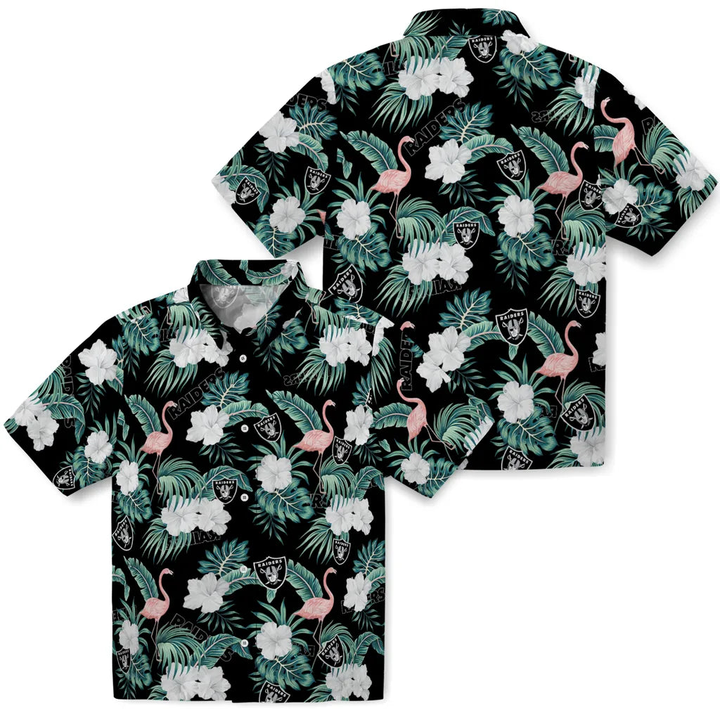 Las Vegas Raiders Hawaiian Shirt - Flamingo and Hibiscus | Moonbestprint