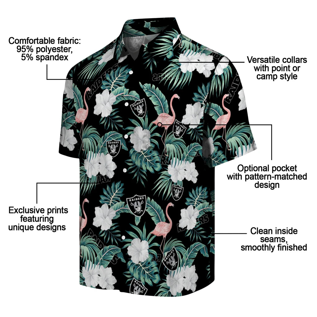 Las Vegas Raiders Hawaiian Shirt - Flamingo and Hibiscus | Moonbestprint