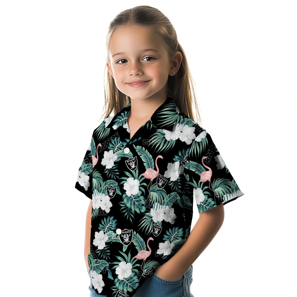 Las Vegas Raiders Hawaiian Shirt - Flamingo and Hibiscus | Moonbestprint