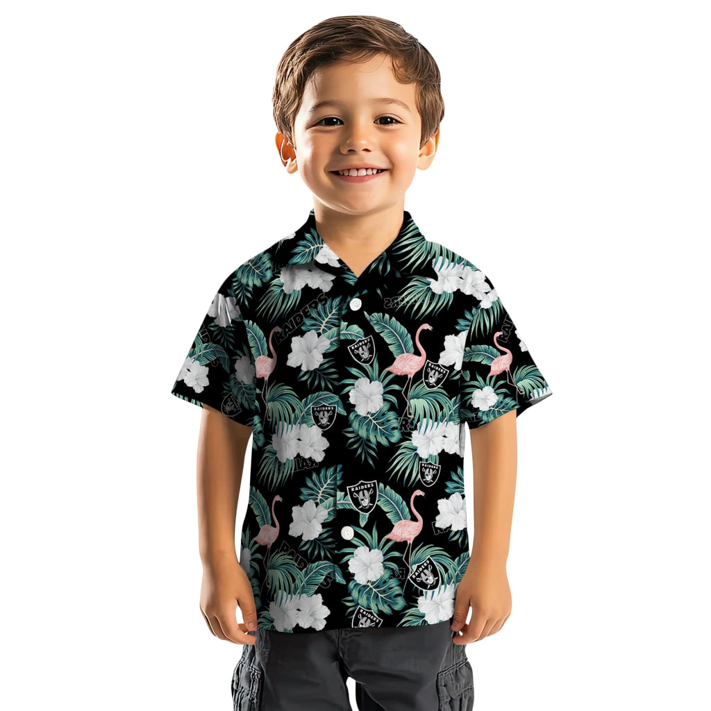 Las Vegas Raiders Hawaiian Shirt - Flamingo and Hibiscus | Moonbestprint